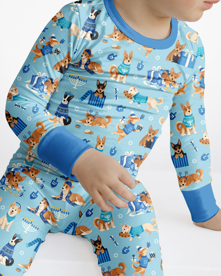 Hannukkah Protected by A Canaan Dog Bamboo Two Piece Long Sleeve Pajama Set
