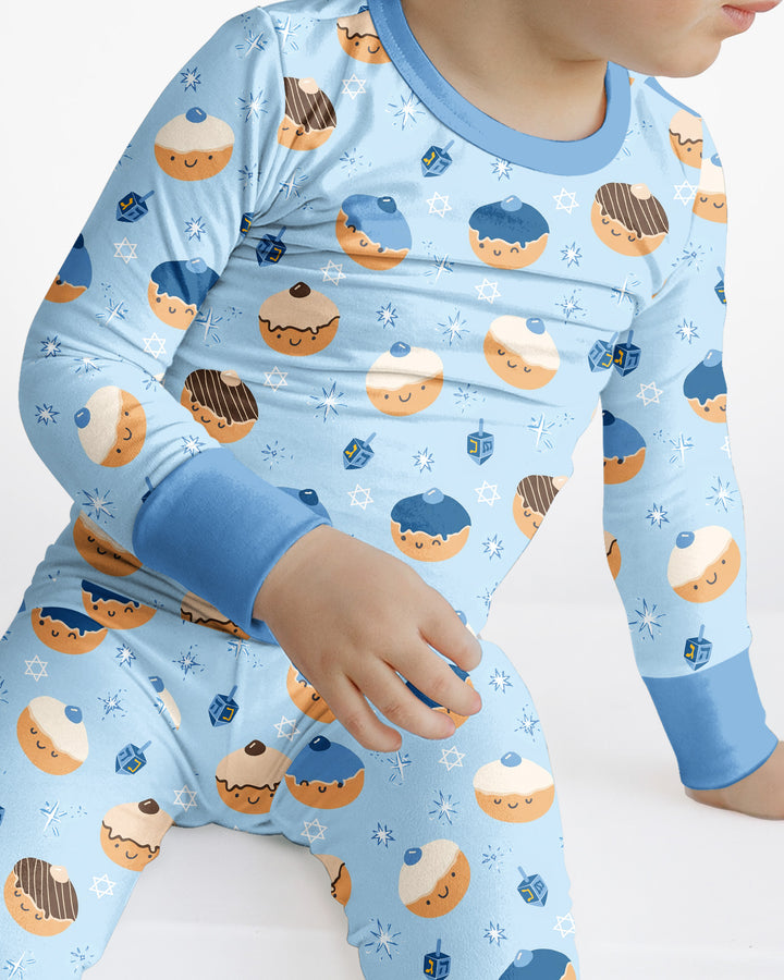 Hanukkah Donut Family Matching Bamboo Two Piece Long Sleeve Pajama Set