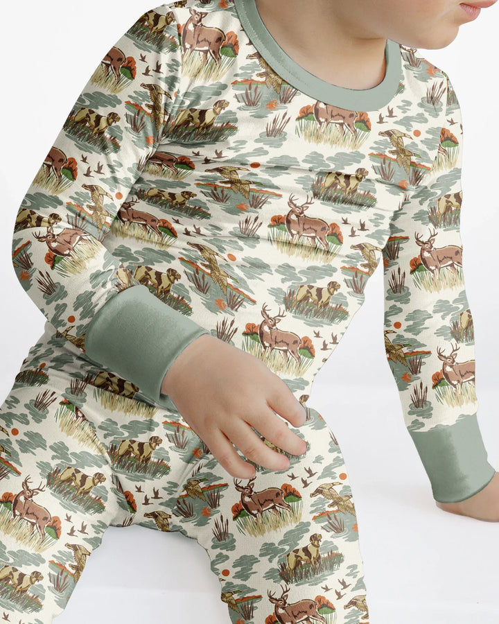 Vintage Hunting Season Daddy& Me Matching Bamboo Two Piece Long Sleeve Pajama Set