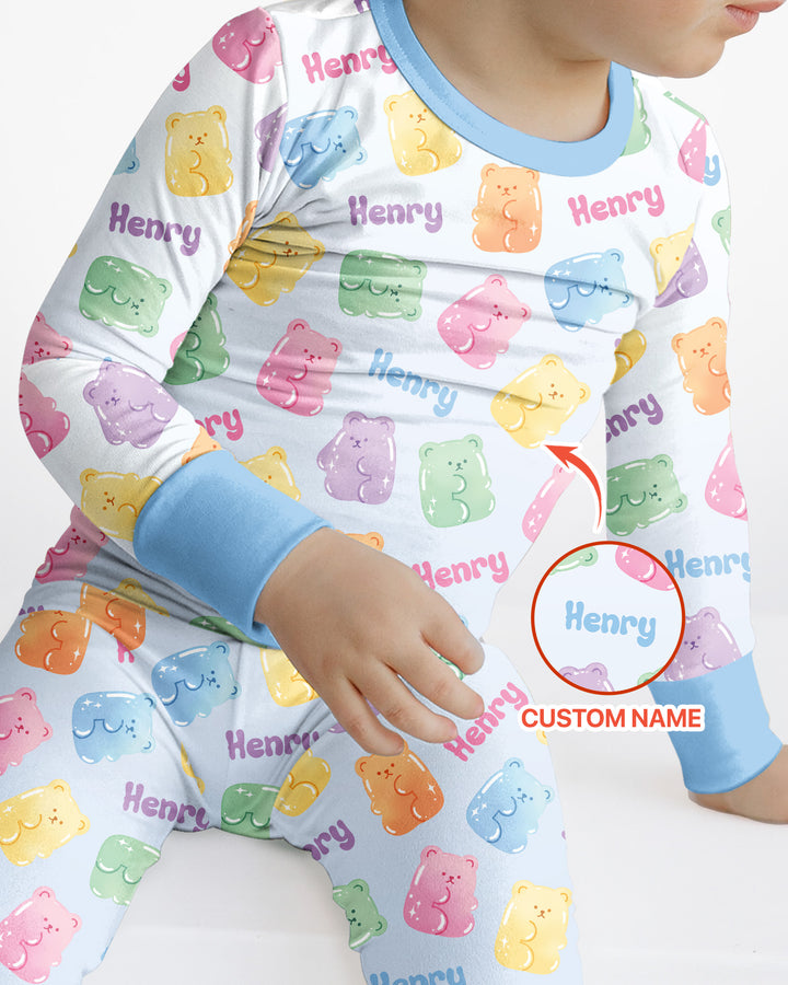Kawaii Jelly Gummy Bears Custom Name Bamboo Two Piece Long Sleeve Pajama Set