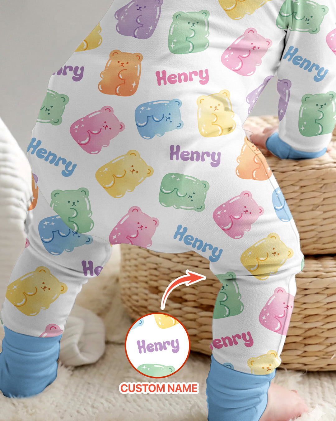 Kawaii Jelly Gummy Bears Custom Name Bamboo Convertible Zippy