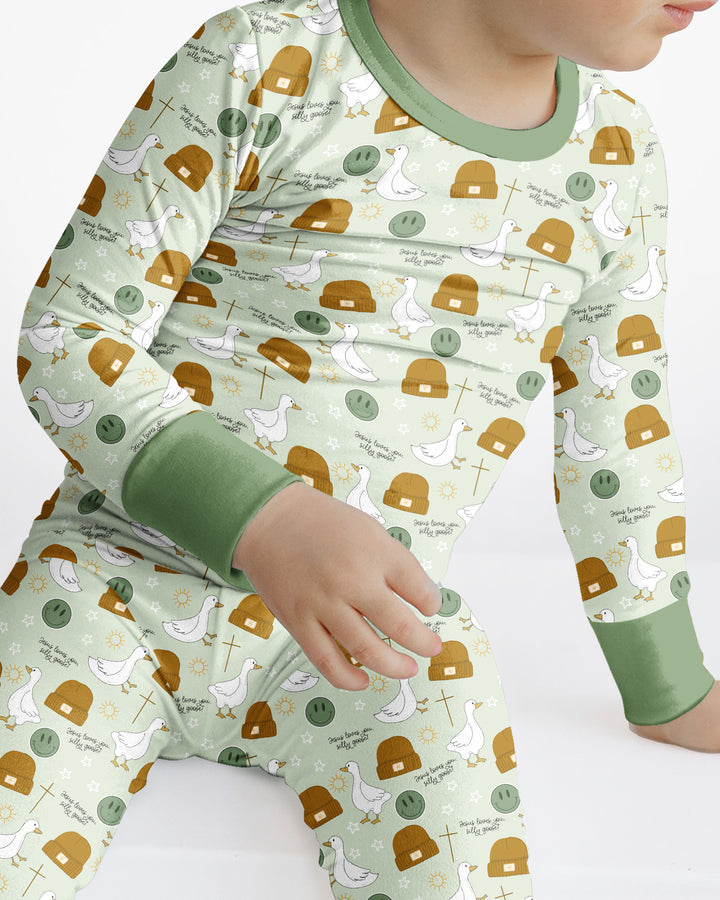 Jesus Loves You Silly Goose Bamboo Two Piece Long Sleeve Pajama Set