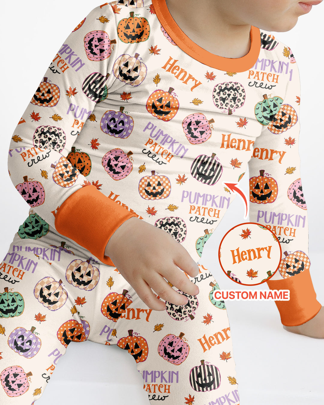 Custom Name Pumpkin Patch Crew Bamboo Two Piece Long Sleeve Pajama Set