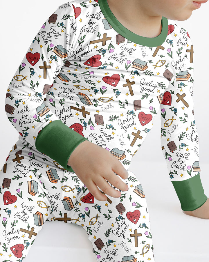 Love Jesus God Is Good Bamboo Two Piece Long Sleeve Pajama Set