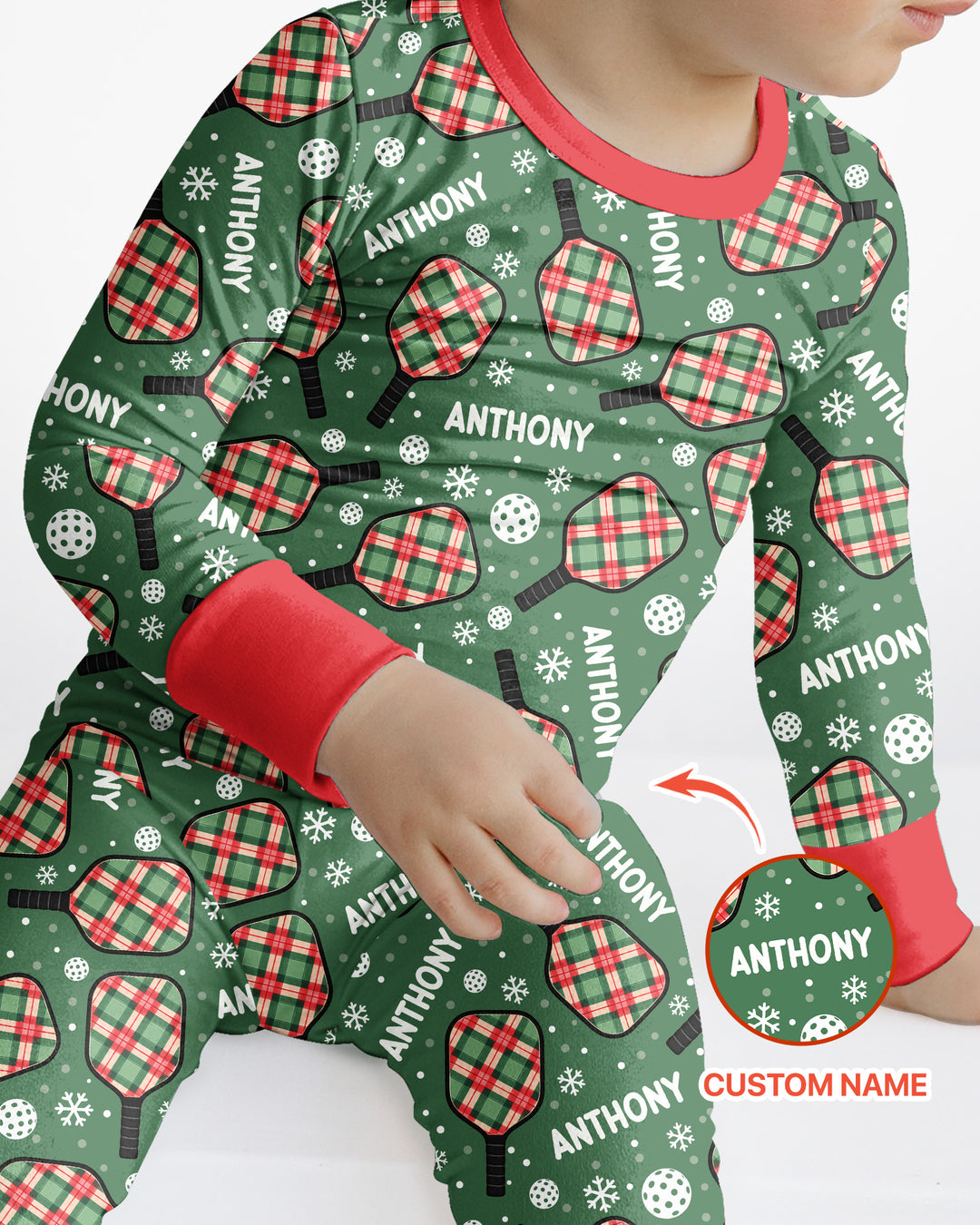Custom Name Plaid Paddle Bamboo Two Piece Long Sleeve Pajama Set
