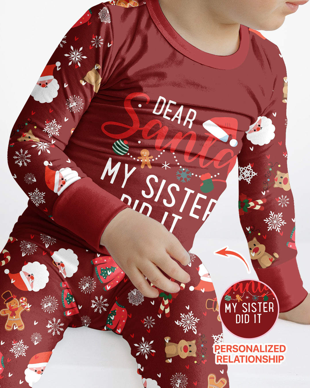 Personalized Dear Santa My Sister/Brother Did It Bamboo Two Piece Long Sleeve Pajama Set