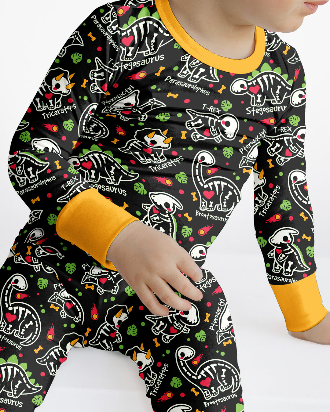 Kawaii Skeleton Dinos Bamboo Two Piece Long Sleeve Pajama Set