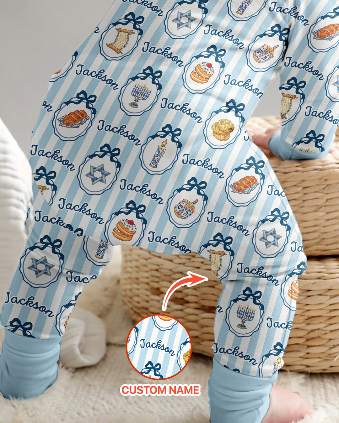 Custom Name Hanukkah Striped Bamboo Convertible Zippy