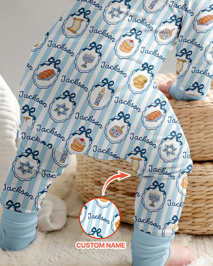 Custom Name Hanukkah Striped Bamboo Convertible Zippy