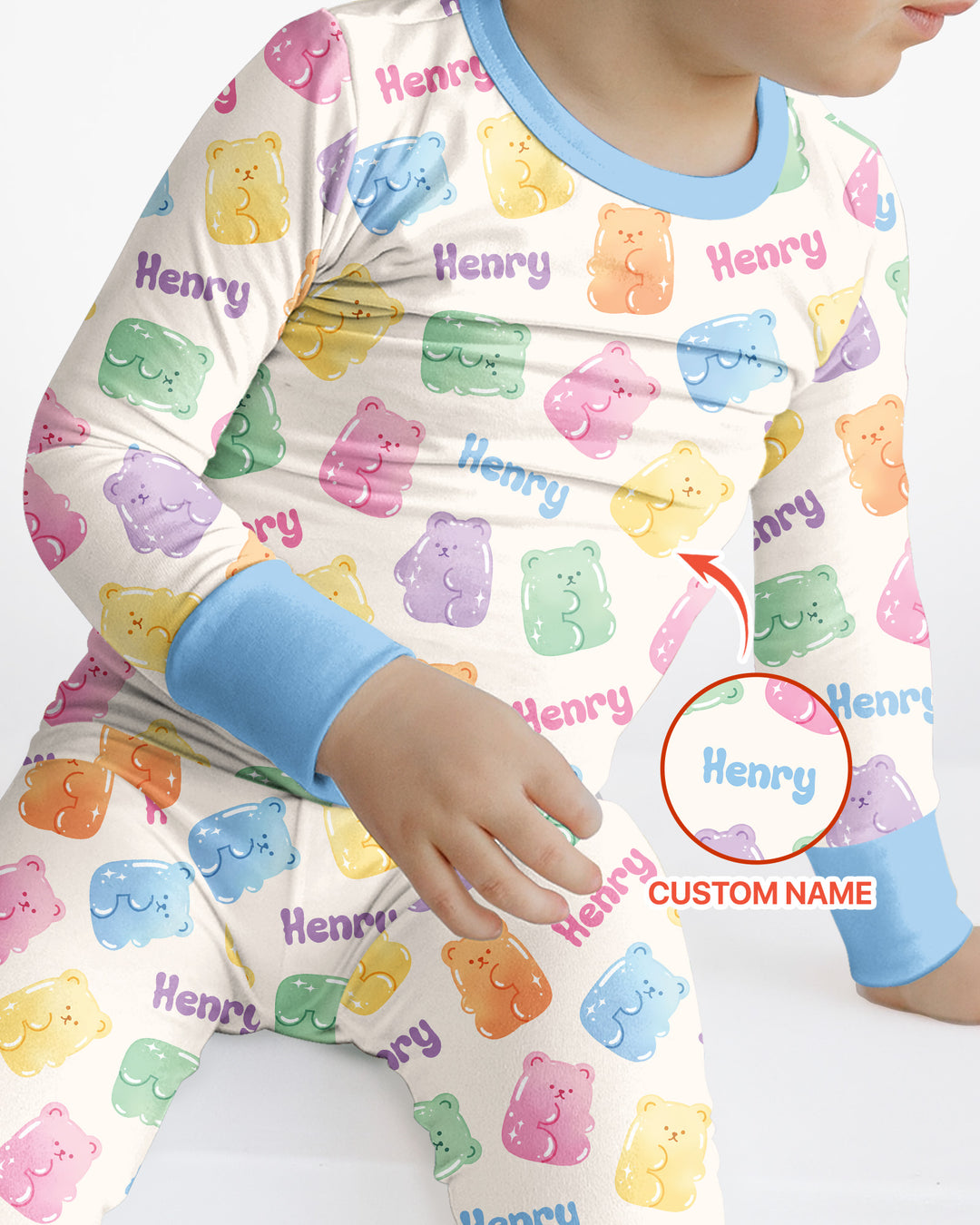 Kawaii Jelly Gummy Bears Custom Name Bamboo Two Piece Long Sleeve Pajama Set
