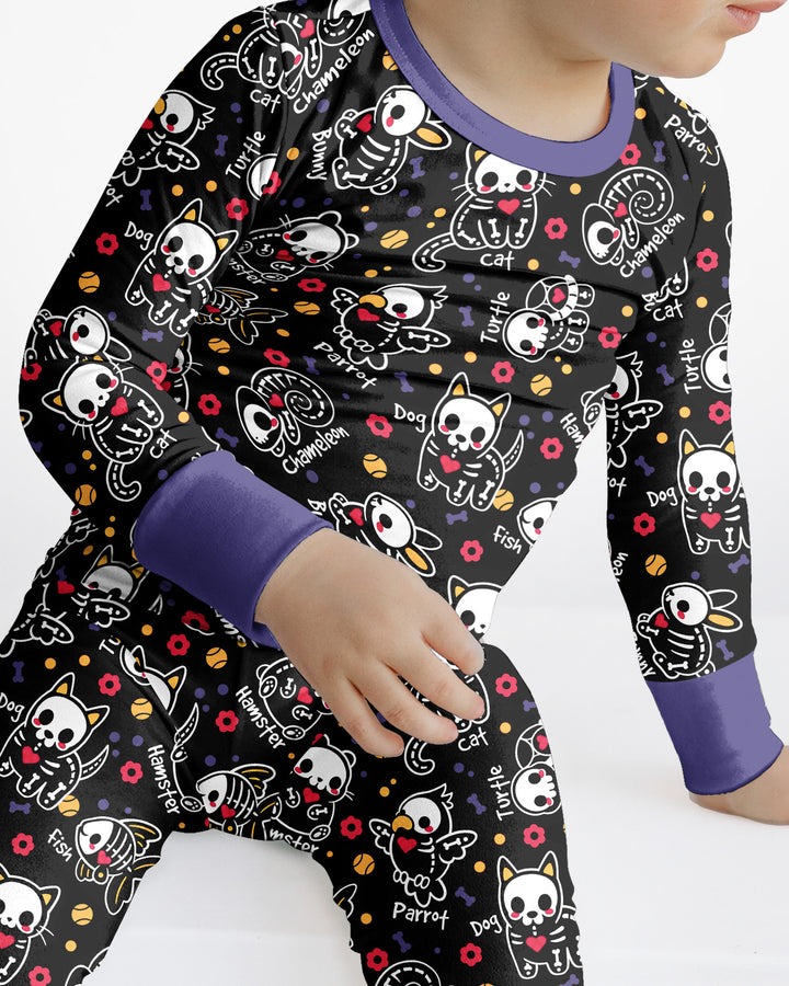 Kawaii Skeleton Pets Bamboo Two Piece Long Sleeve Pajama Set