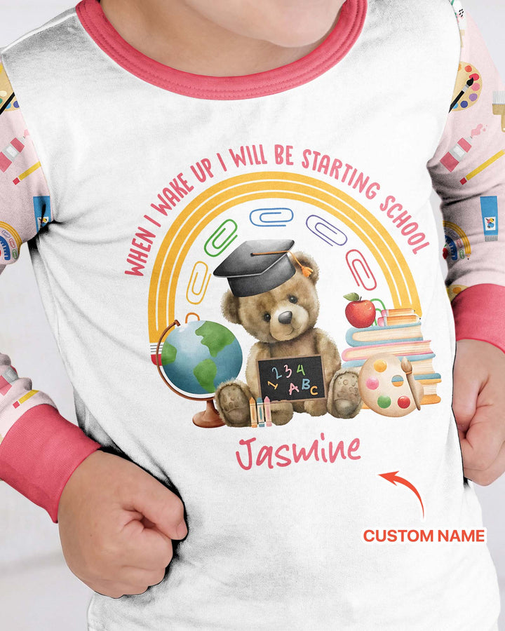 Custom Name When I Wake Up I Will Be Starting School Bamboo Two Piece Long Sleeve Pajama Set