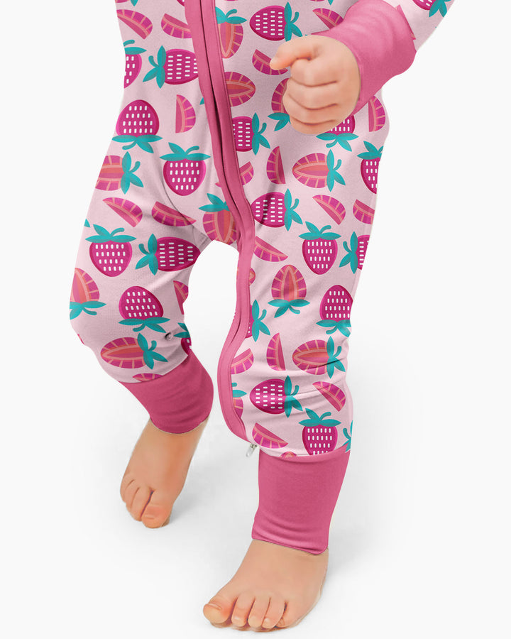 Sweet Strawberries Bamboo Convertible Zippered Romper