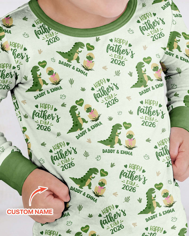 Custom Name Fathers Day 2026 Bamboo Two Piece Long Sleeve Pajama Set