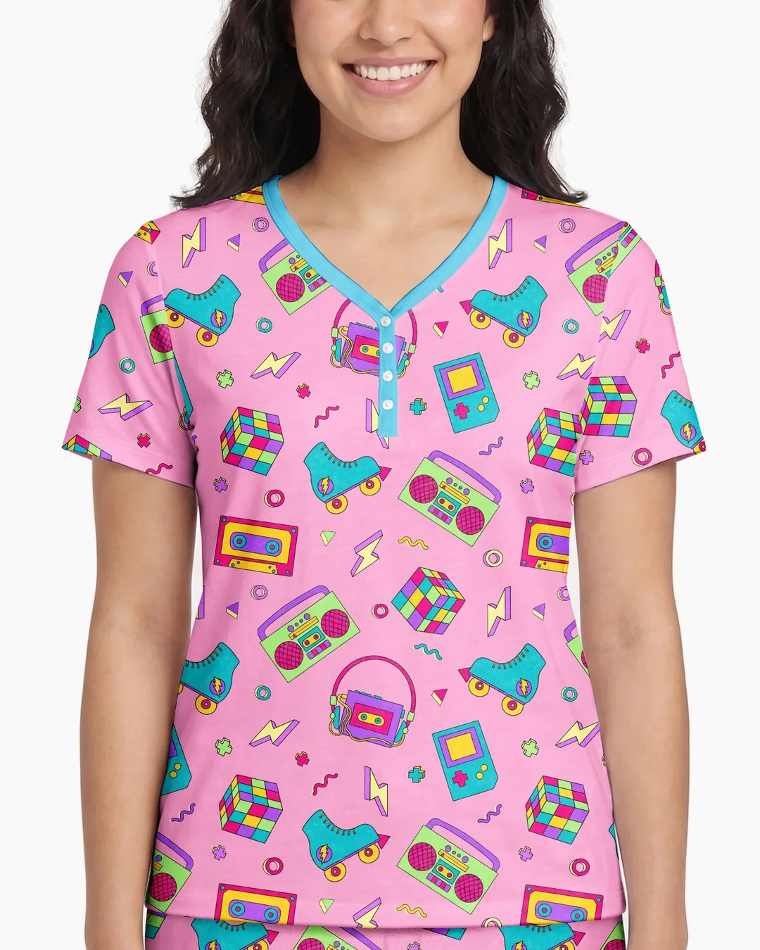 80s Retro Neon Bamboo Women Short Sleeve Short Pajama Set