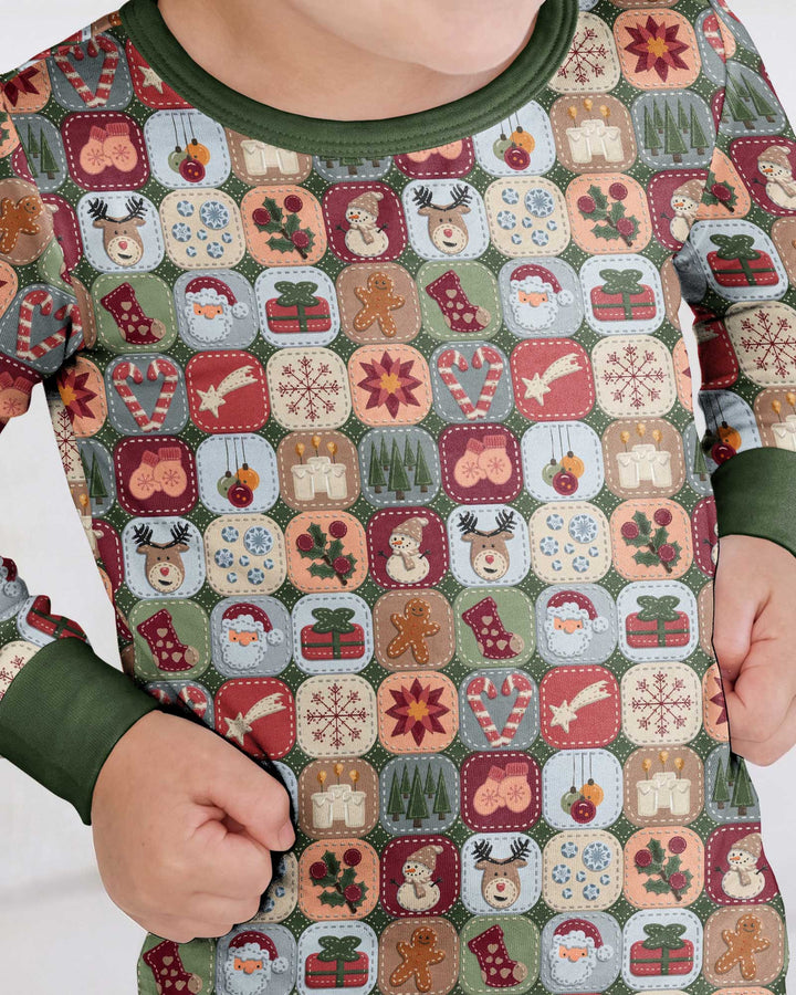 Christmas Felt Patchwork Bamboo Two Piece Long Sleeve Pajama Set