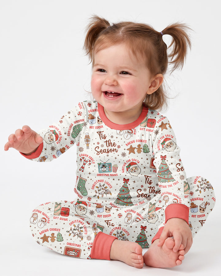 Tis The Season Retro Christmas Bamboo Two Piece Long Sleeve Pajama Set