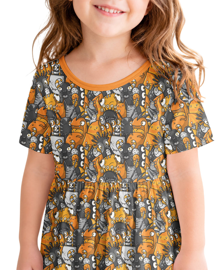 Colorful Doodle Monster Friends Bamboo Twirl Dress