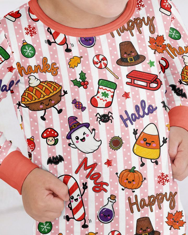 Happy Hallothanksmas Bamboo Two Piece Long Sleeve Pajama Set
