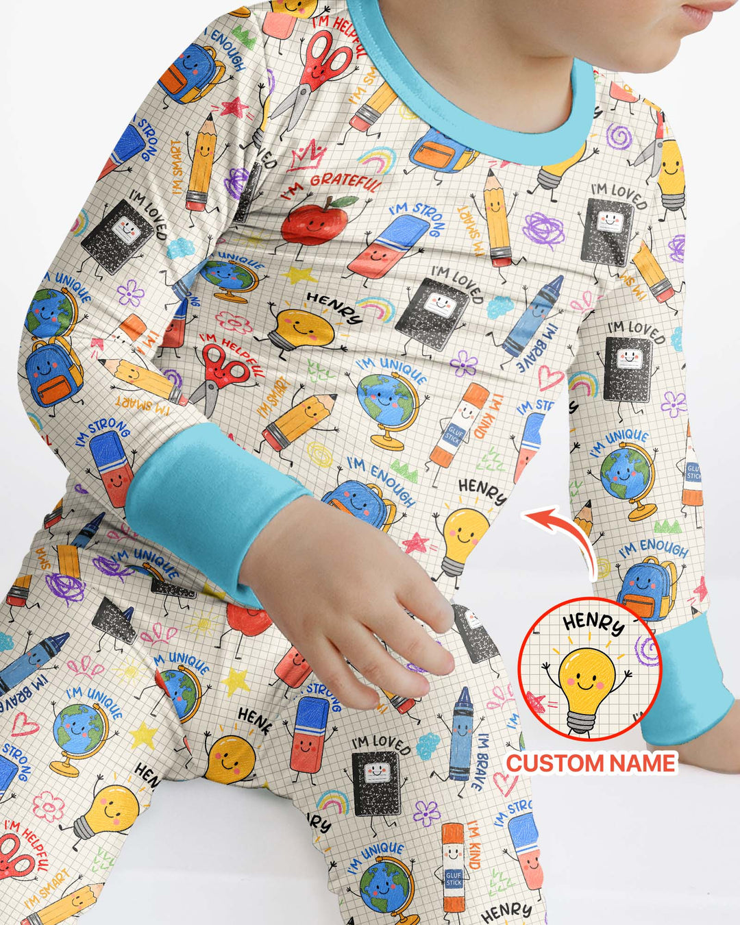 School Squad Custom Name Bamboo Two Piece Long Sleeve Pajama Set