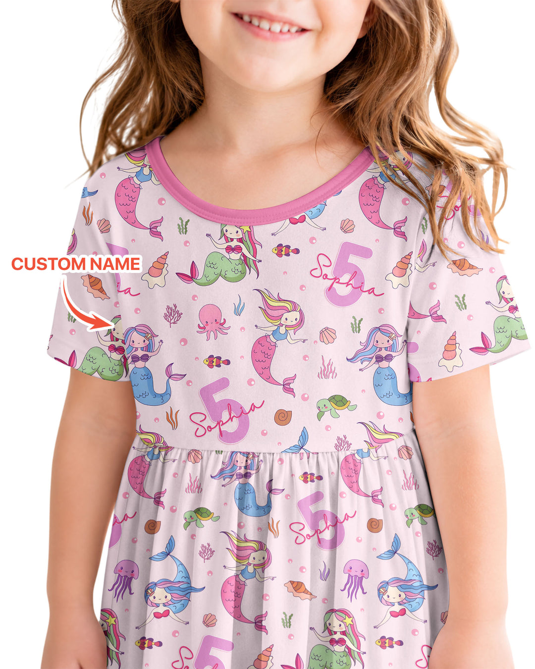Custom Name Birthday Mermaid Bamboo Twirl Dress
