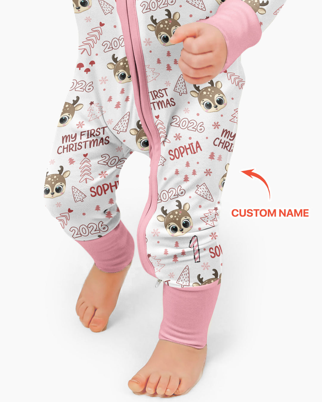 Custom Name Cute Reindeer My First Christmas Bamboo Convertible Zippy
