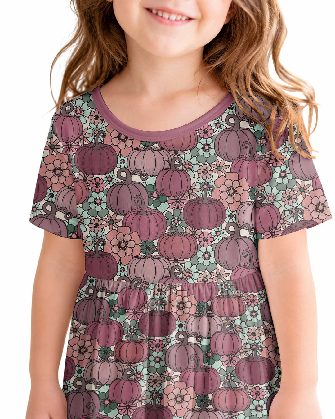 Retro Floral Pumpkin Patch Bamboo Twirl Dress