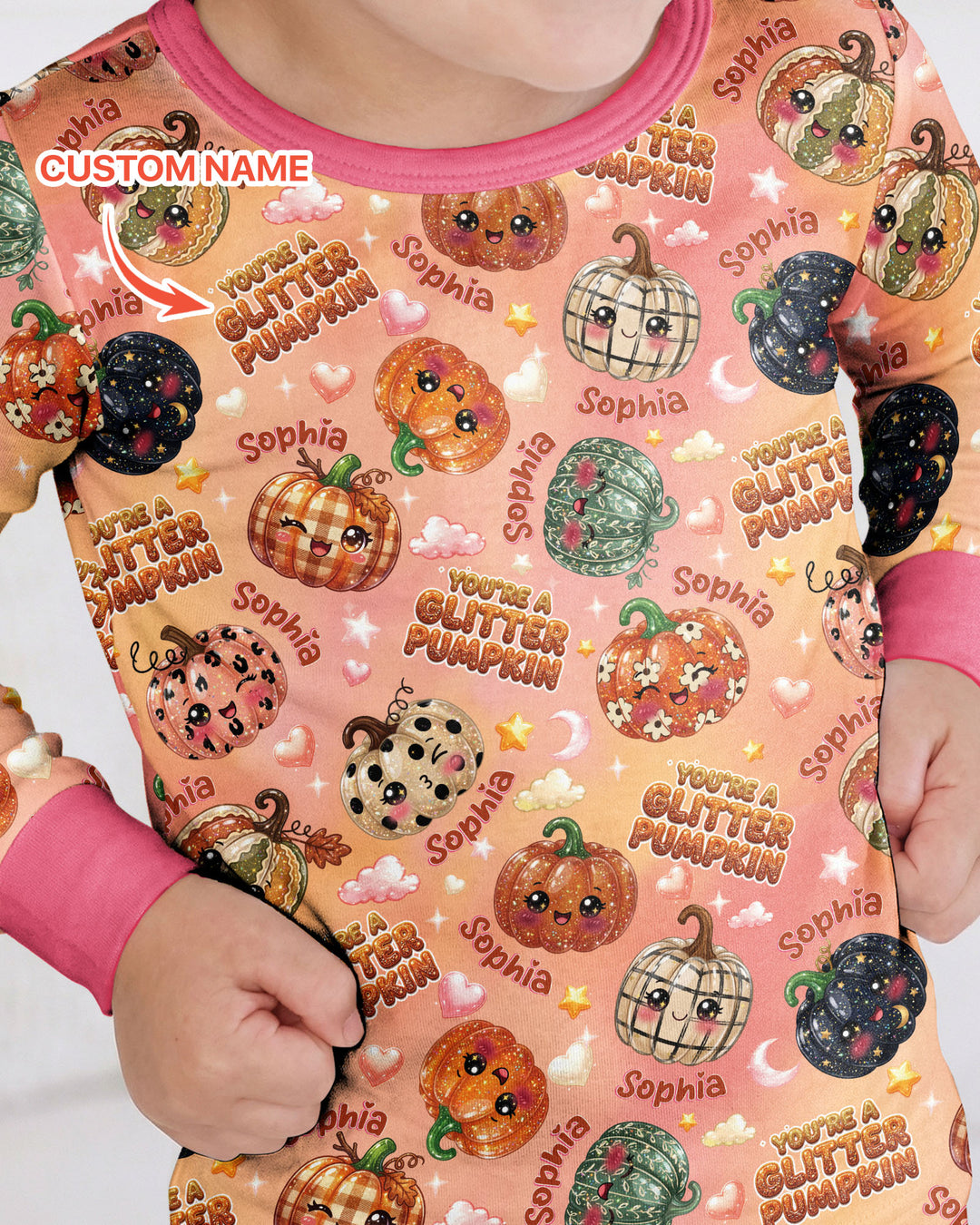 Custom Name You're A Glitter Pumpkin Bamboo Two Piece Long Sleeve Pajama Set