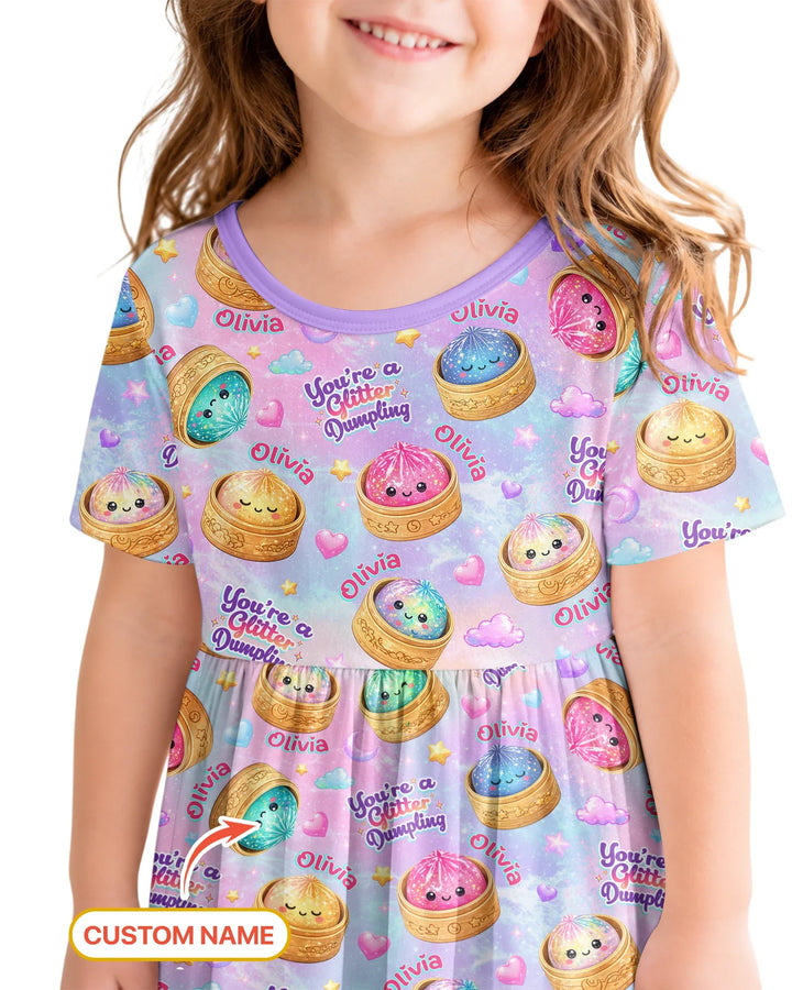 Custom Name You're A Glitter Dumpling  Bamboo Twirl Dress