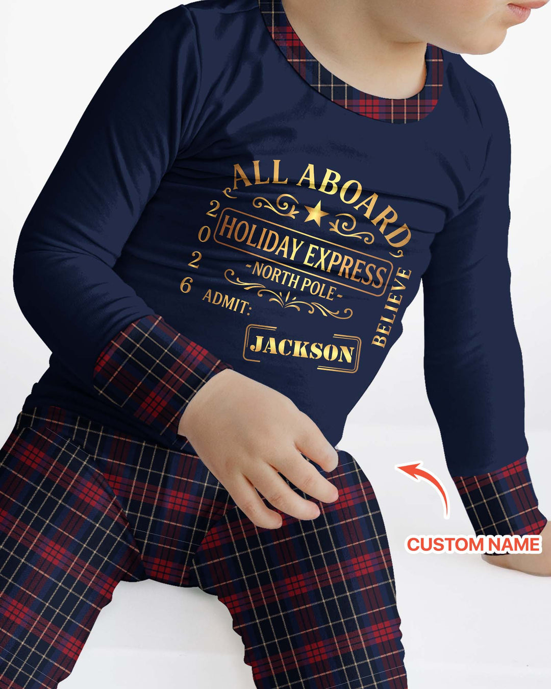 Custom Name North Pole Plaid Bamboo Two Piece Long Sleeve Pajama Set