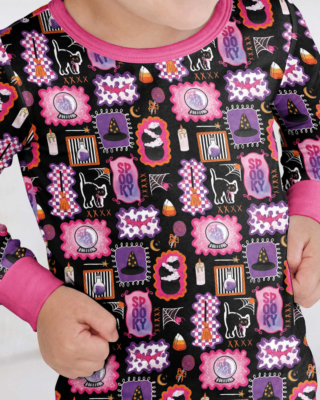Pink Witchy Halloween Bamboo Two Piece Long Sleeve Pajama Set