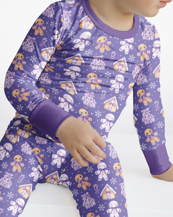Purple Gingerbread Village Bamboo Two Piece Long Sleeve Pajama Set