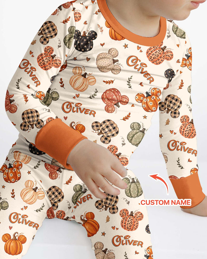 Custom Name Preppy Fall Mouse Bamboo Two Piece Long Sleeve Pajama Set