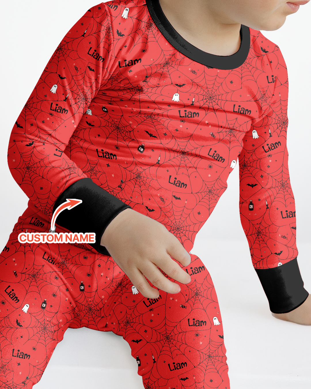 Spooky Spider Web Halloween Custom Name Bamboo Two Piece Long Sleeve Pajama Set