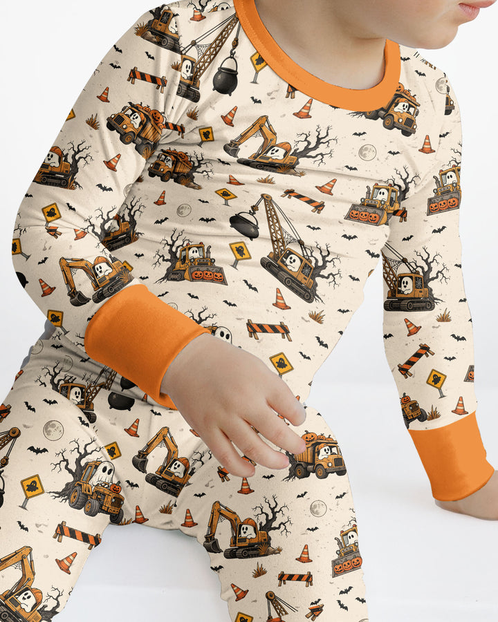 Halloween Construction Crew Ghost Bamboo Two Piece Long Sleeve Pajama Set
