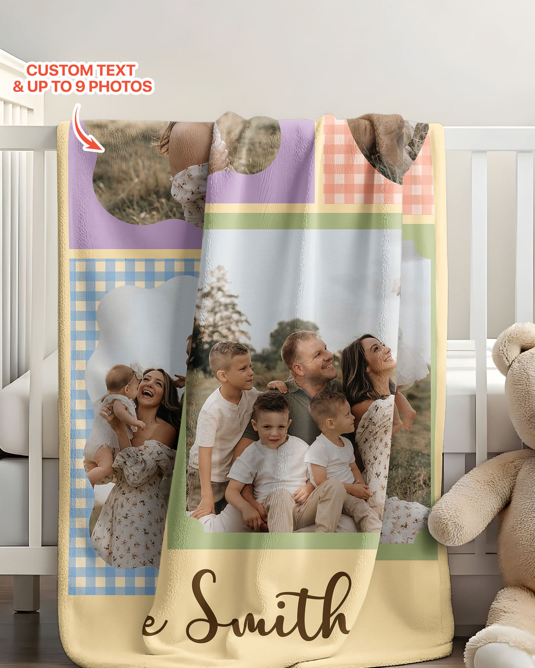 Custom Photo Gingham Family Bamboo Blanket