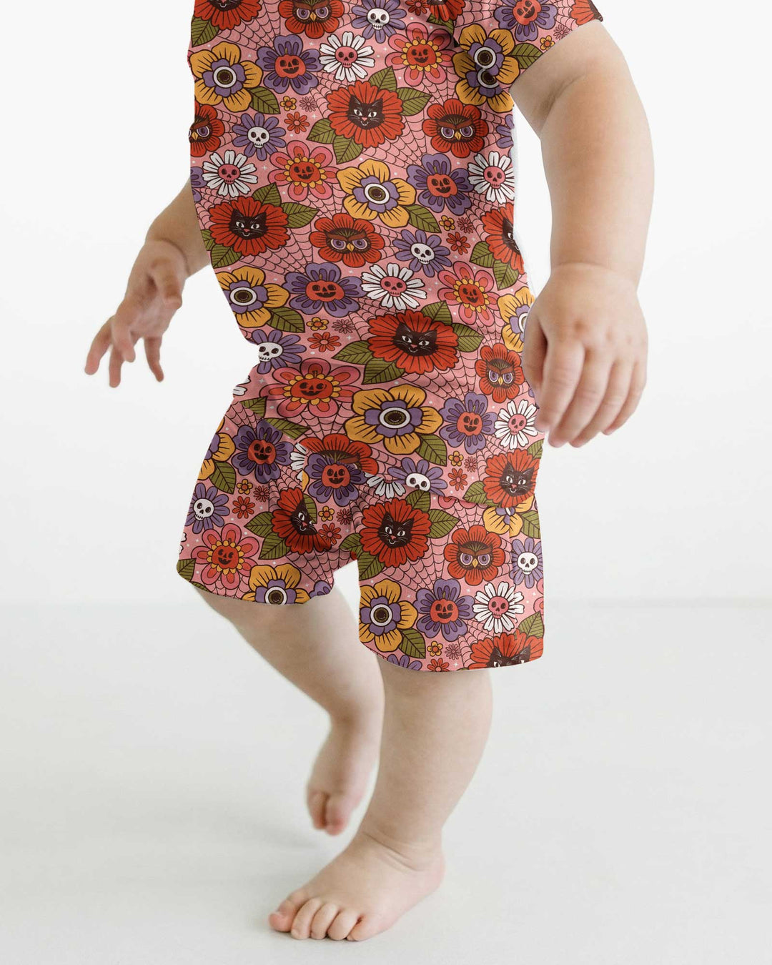 70s Halloween Floral Bamboo Two Piece Short Sleeve Shorts Pajama Set