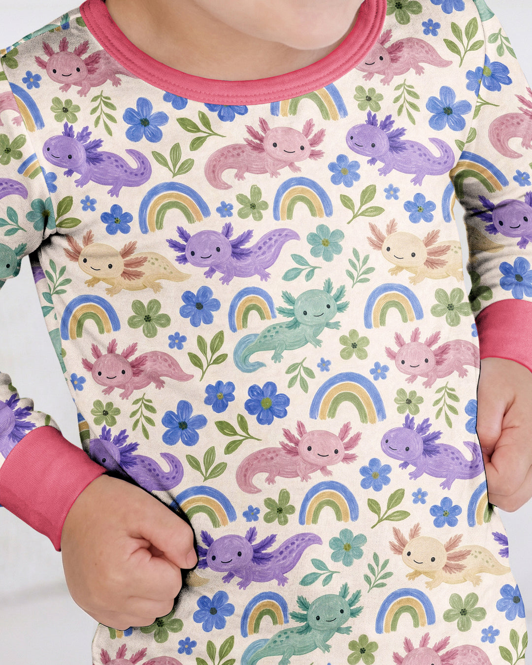 Axolotl Rainbow Bamboo Two Piece Long Sleeve Pajama Set