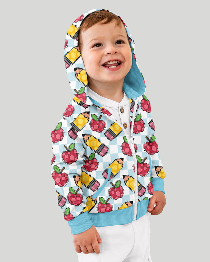 Checkered Apple Scribbles Bamboo Zip Hoodie