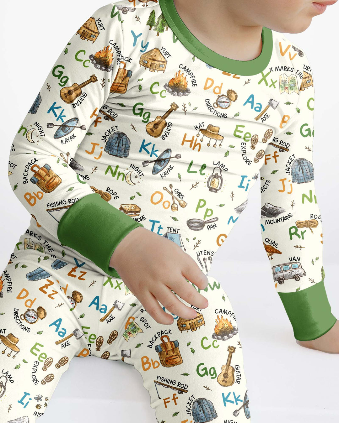 Adventure Alphabet ABCs Summer Camp Bamboo Two Piece Long Sleeve Pajama Set