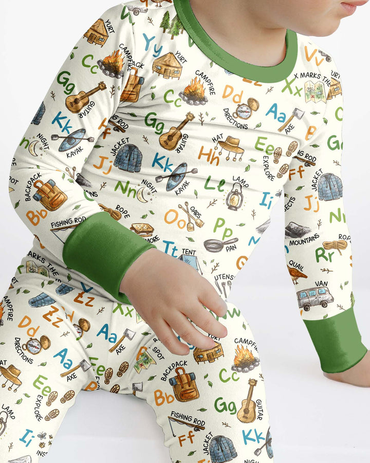 Adventure Alphabet ABCs Summer Camp Bamboo Two Piece Long Sleeve Pajama Set