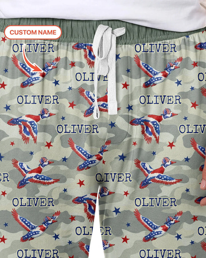 Custom Name America Mallard Duck Family Matching Bamboo Men's Pajama Set