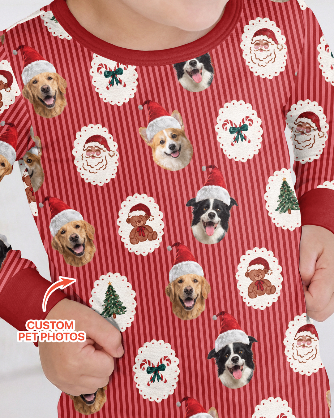 Custom Pet Face Christmas Cameo Bamboo Two Piece Long Sleeve Pajama Set