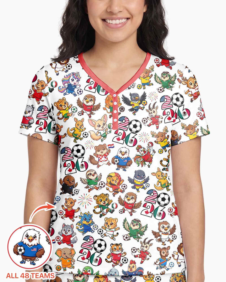 Kawaii Animals Soccer Tour 2026 Family Matching Bamboo Women Short Sleeve Short Pajama Set