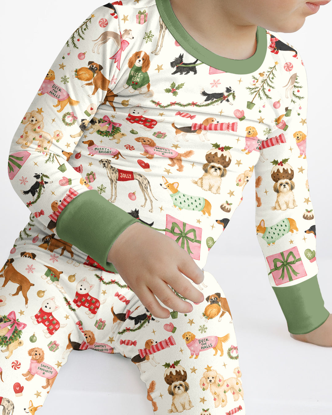 Festive Dog Merry Woofmas Bamboo Two Piece Long Sleeve Pajama Set
