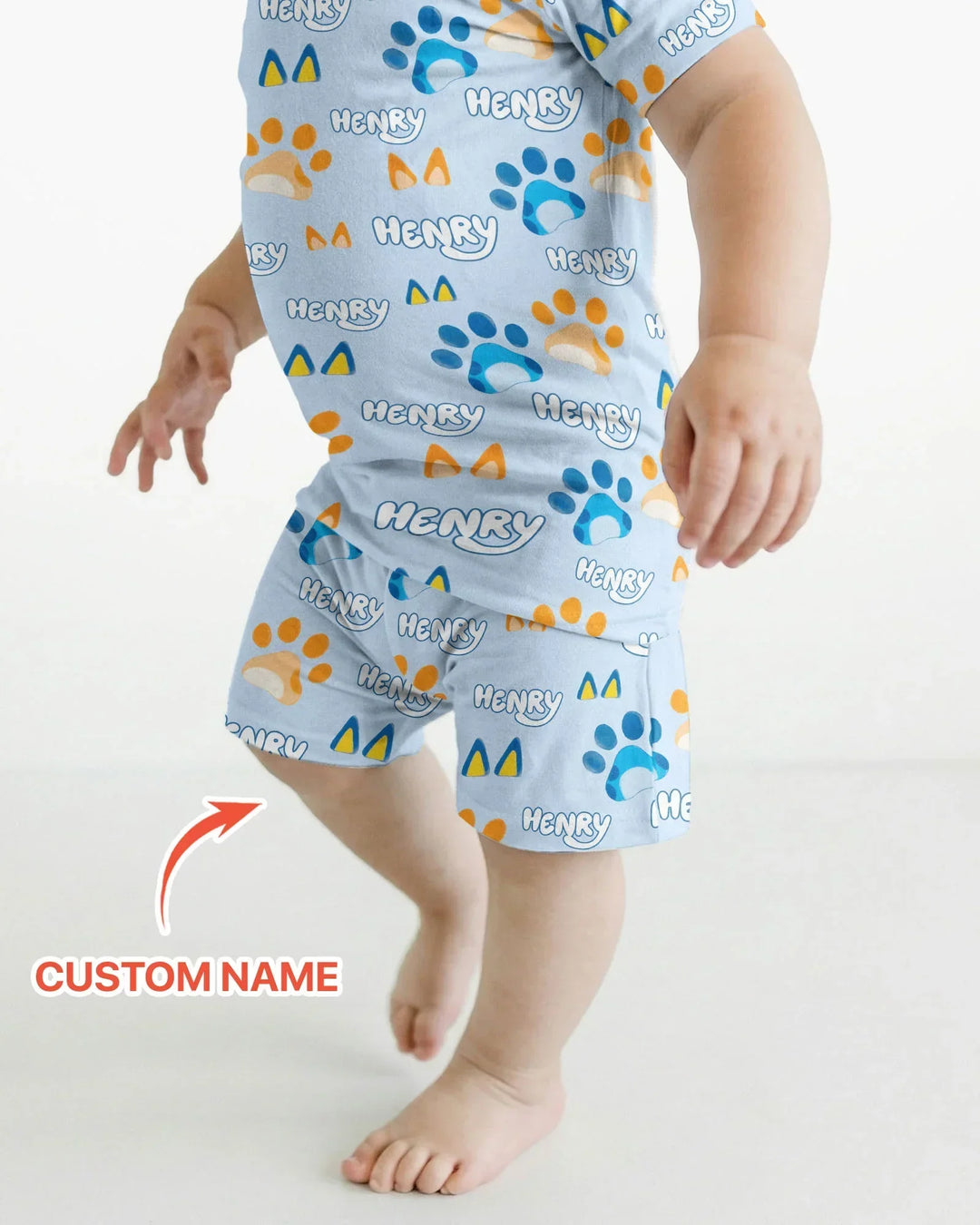 Custom Name Favourite Blue Dog Family Matching Bamboo Two Piece Short Sleeve Shorts Pajama Set