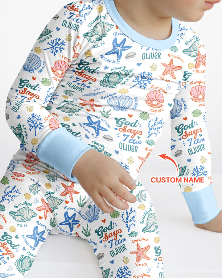 Coastal God Says I Am Custom Name Bamboo Two Piece Long Sleeve Pajama Set