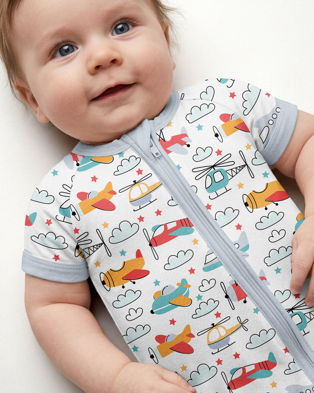 Airplanes and Helicopters Bamboo Shorty Zippered Romper