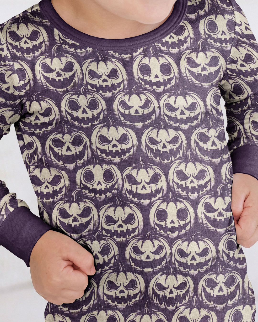 Retro Halloween Jack-O-Lantern Spooky Faces Bamboo Two Piece Long Sleeve Pajama Set