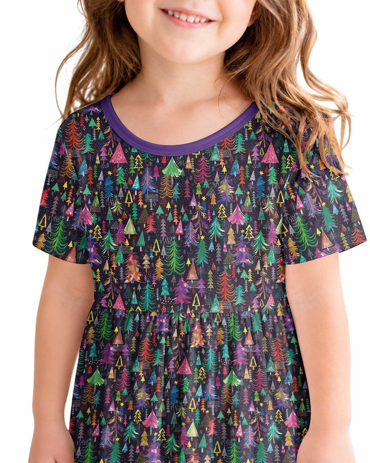 Christmas Holiday Colorful Trees Bamboo Twirl Dress